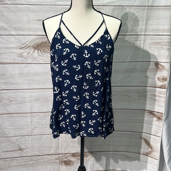 No Boundaries Tops - No Boundaries Navy & Grey Anchor T-back Tank Top - size XL